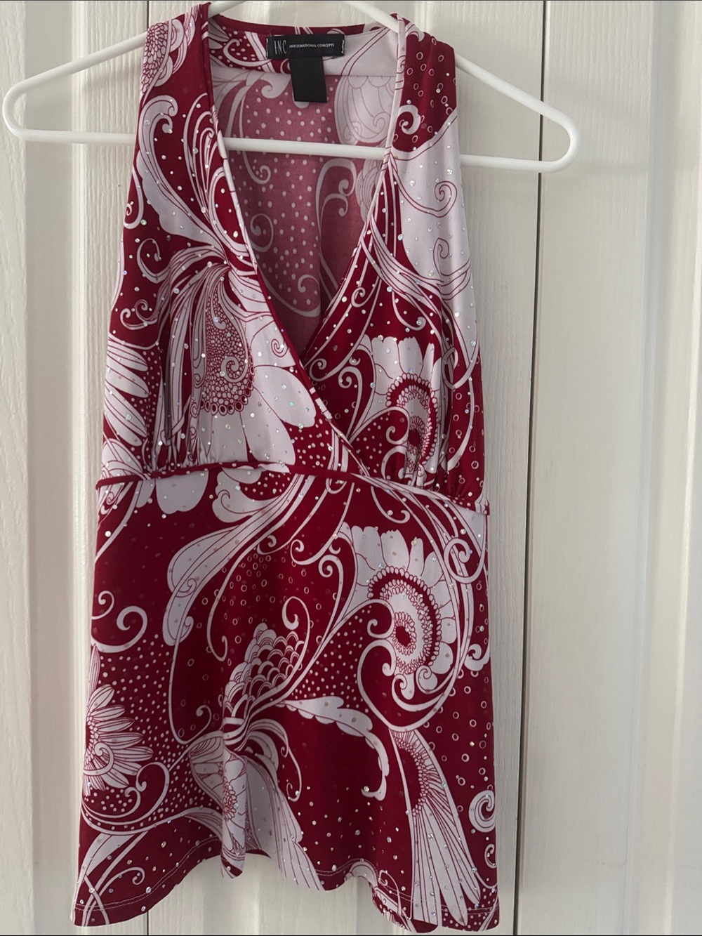 INC International Concepts Burgundy & White Paisley Wrap Tank Top